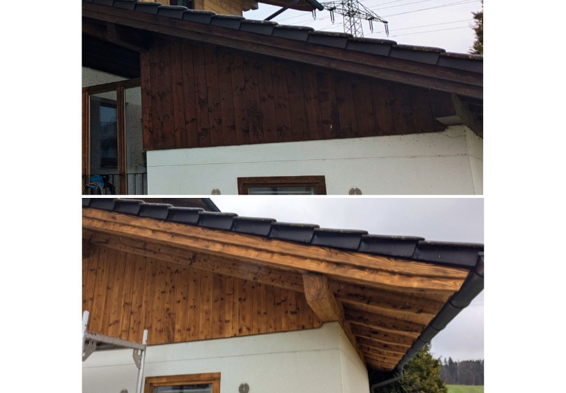 Holzsandwerk Holzfassaden Holz Sandstrahlen Fassade vorher-nachher
